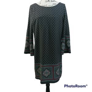Interi Brown Boho Geometric Wide Sleeve Dress L
